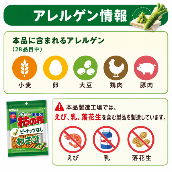新潟 亀田製菓 柿の種 わさび味 ピーナッツなし 便利なチャック付き 安曇野産本わさび粉末使用
