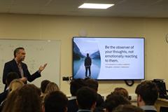 Dr. Richard Hogan speaks to students and staff about positive mental health