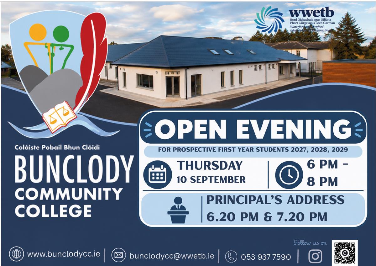 Bunclody Community College Open Evening – Thursday 10 September