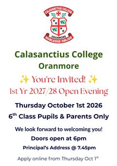 1st Yr 2027/28 Open Evening - Save the Date!