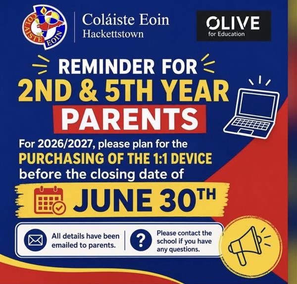 2nd Year & 5th Year Parents/Guardians – Important Reminder