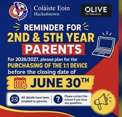 2nd Year & 5th Year Parents/Guardians – Important Reminder