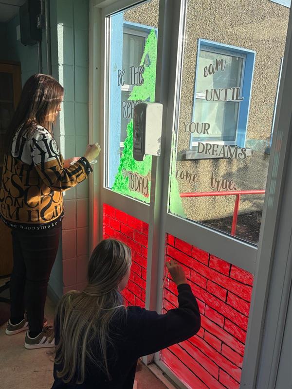 Art students and Ms Normoyle getting ready for Christmas here in St Josephs Community College