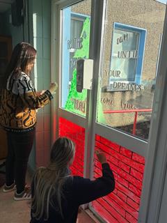 Art students and Ms Normoyle getting ready for Christmas here in St Josephs Community College