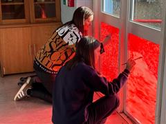 Art students and Ms Normoyle getting ready for Christmas here in St Josephs Community College