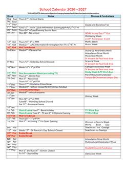 Return to School Calendar 2026/27