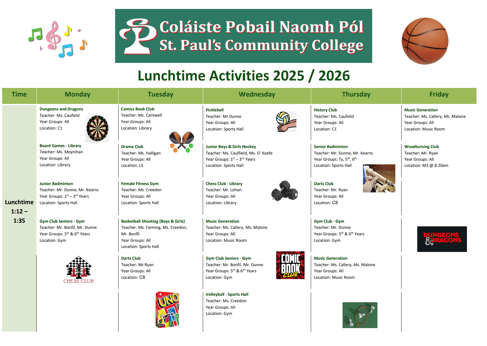 Lunchtime Activities 2025/2026