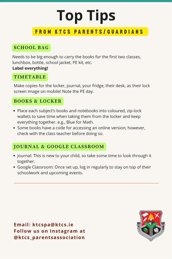 TOP TIPS - incoming first year parents
