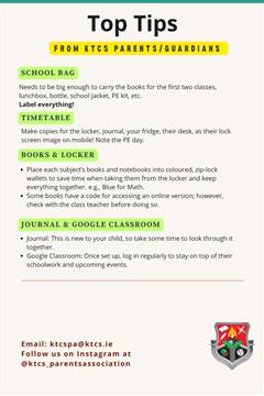 TOP TIPS - incoming first year parents