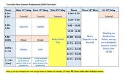 Transition Year Exam Week Timetable