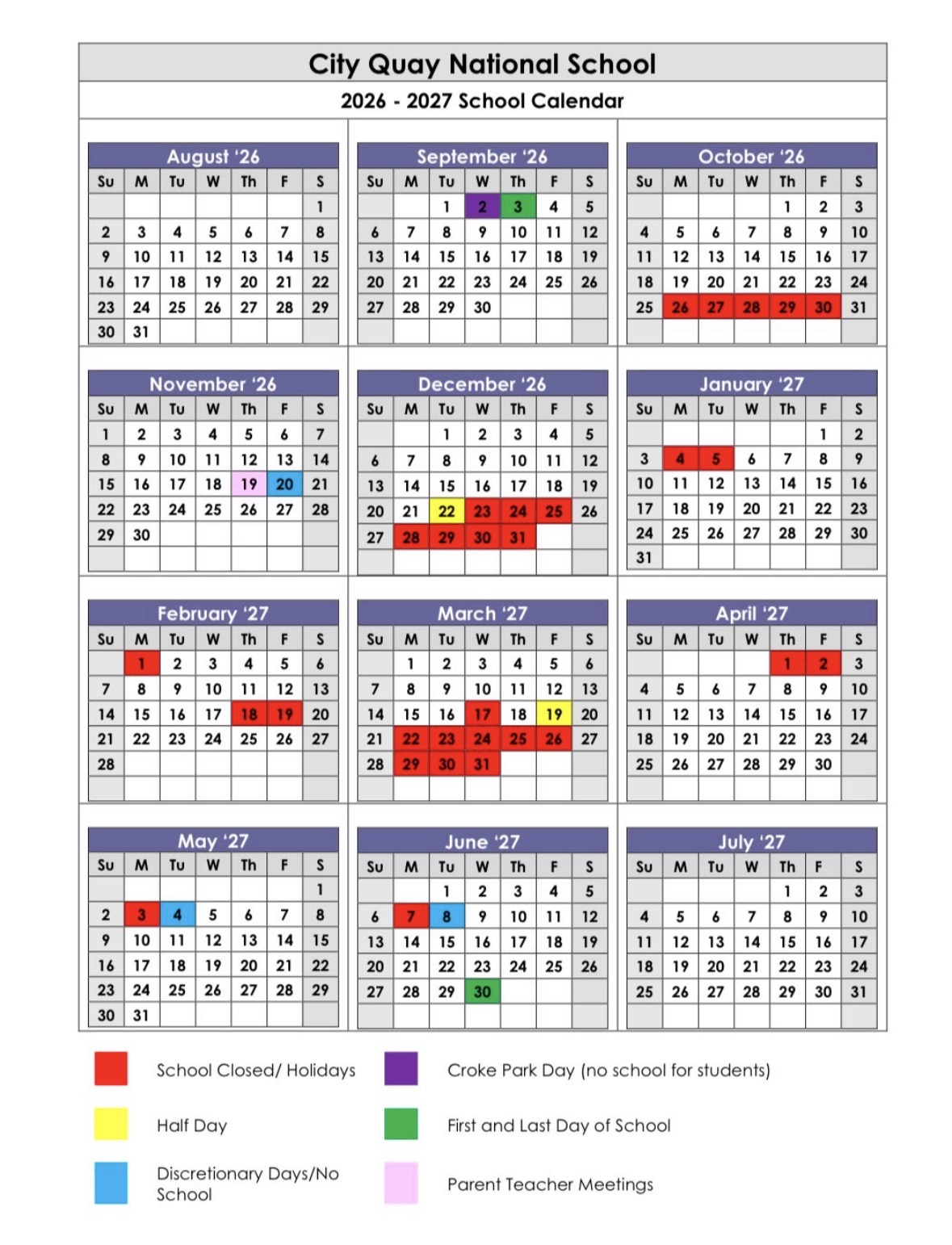 City Quay Ns Calendar 2026-2027