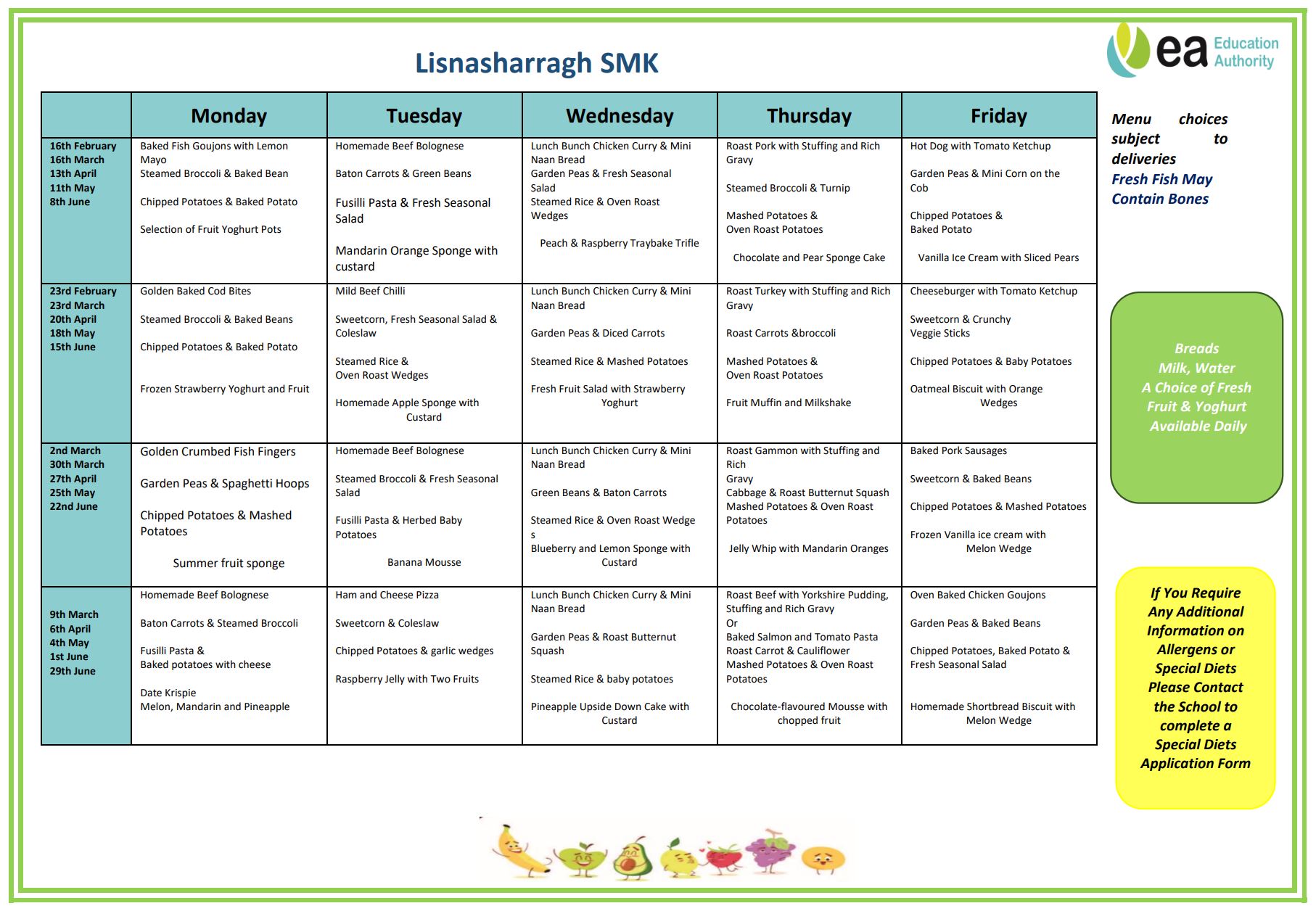 Spring Summer Dinner Menu 2026