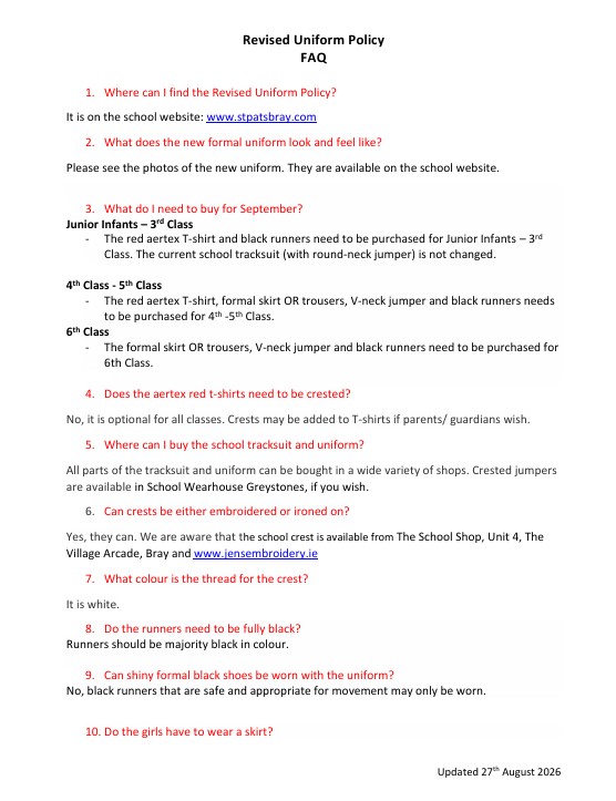 Uniform Policy FAQ Aug 2026