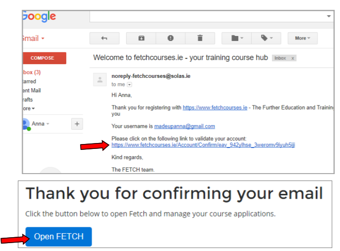 Fetch Courses confirmation email