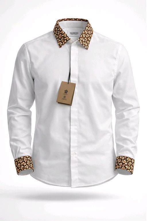 BURBERRY MEN'S SHIRT WITH LOGO PATTERNED COLLAR AND CUFFS
