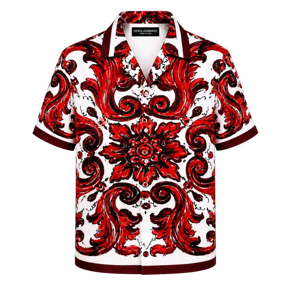 Dolce & Gabbana Red Baroque Silk-Feel Shirt