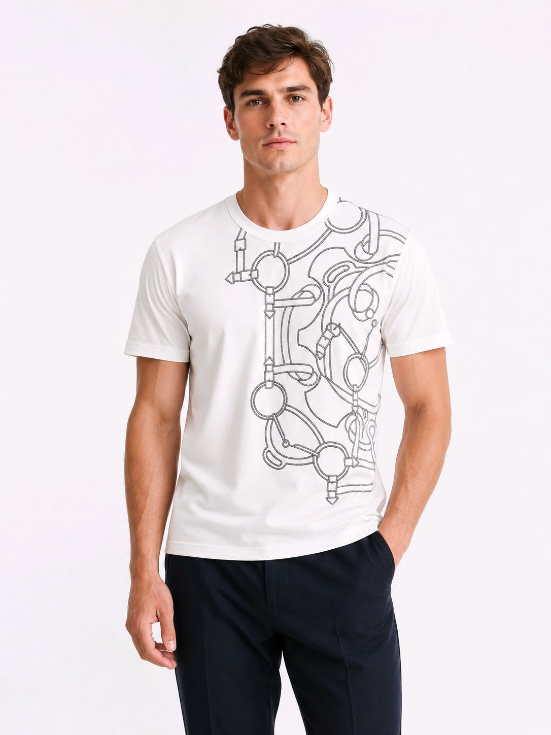 White Equestrian Embroidered T-Shirt