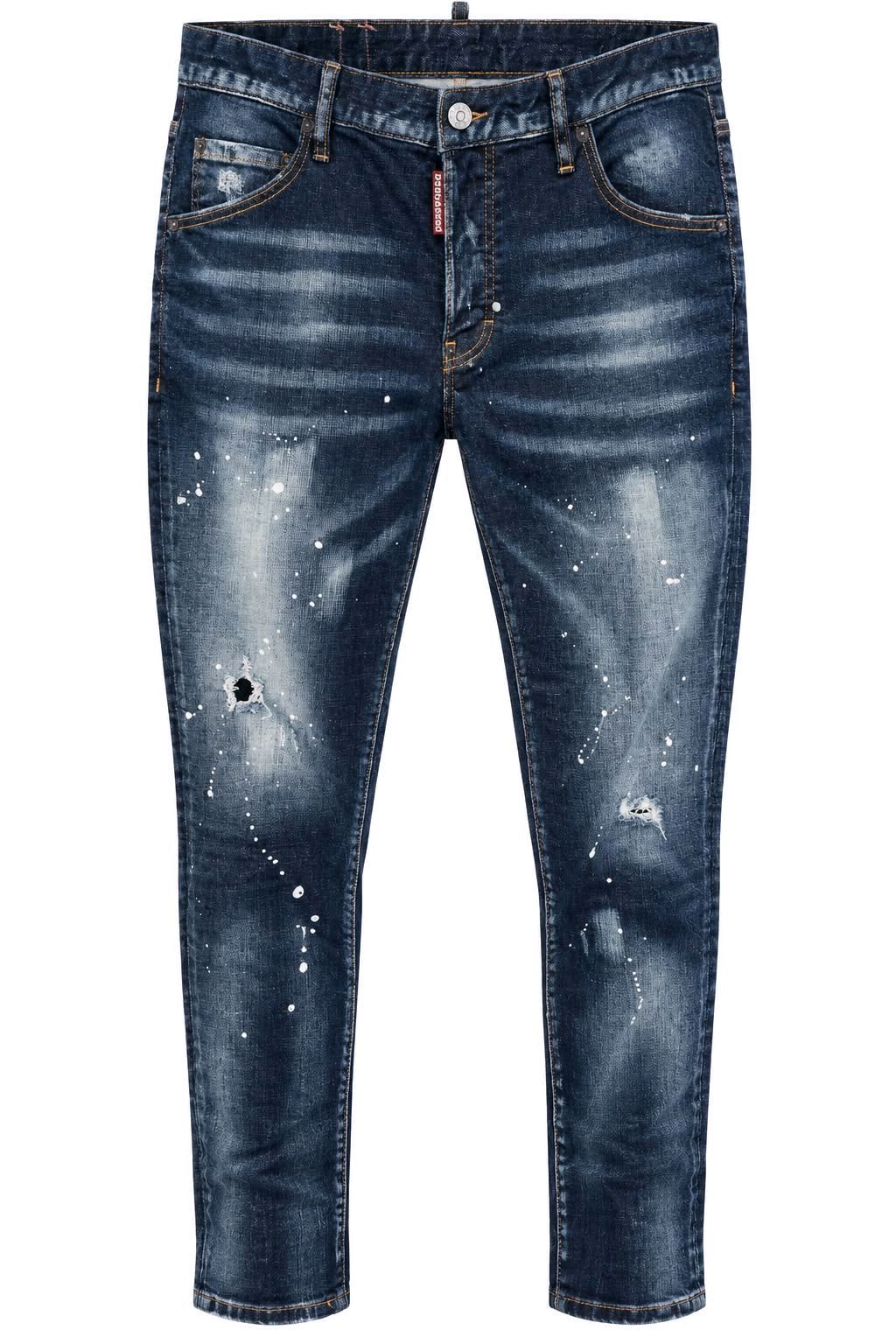 Dark Wash Paint-Splatter Distressed Jeans