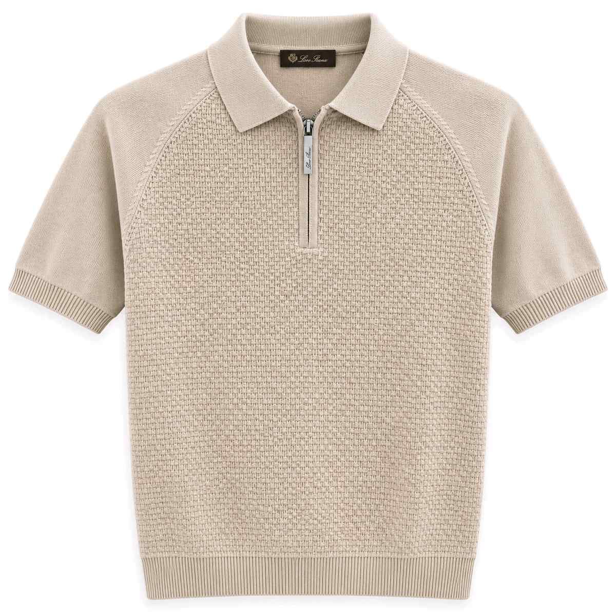 Loro Piana Textured Knit Zip Polo – Beige