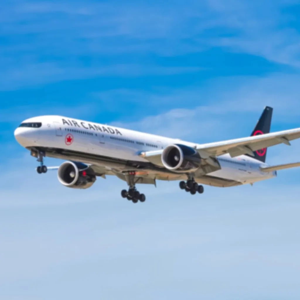 Air Canada jet in flight, soft detail before upscaling