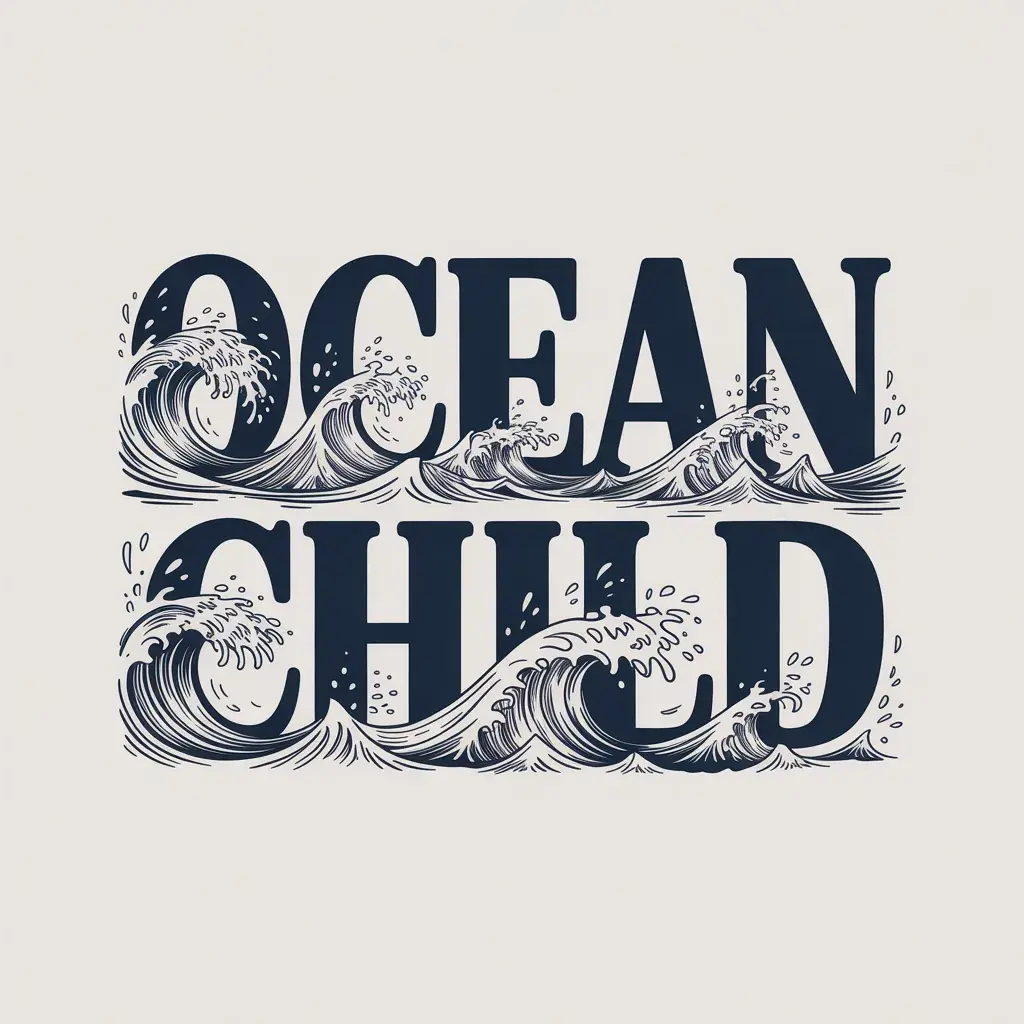 OCEAN CHILD vintage typography with waves, original