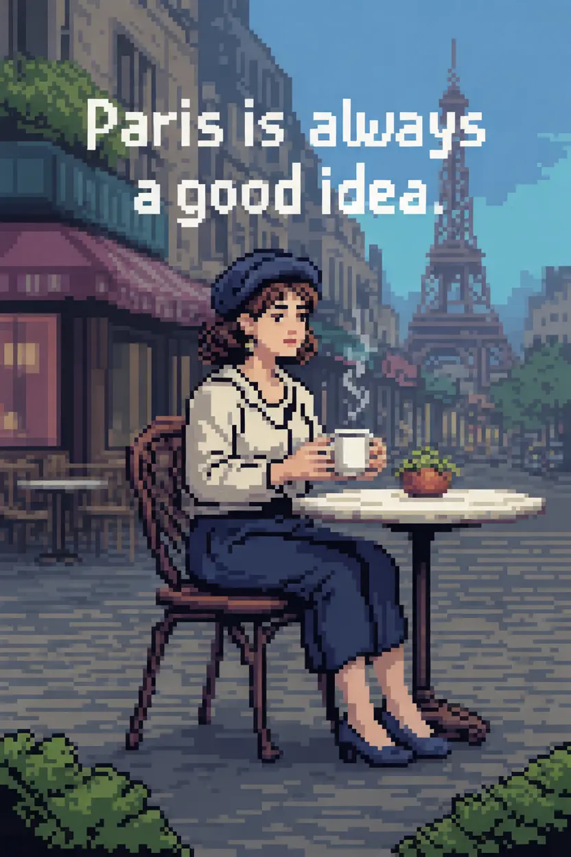 Pixel art Paris bistro scene