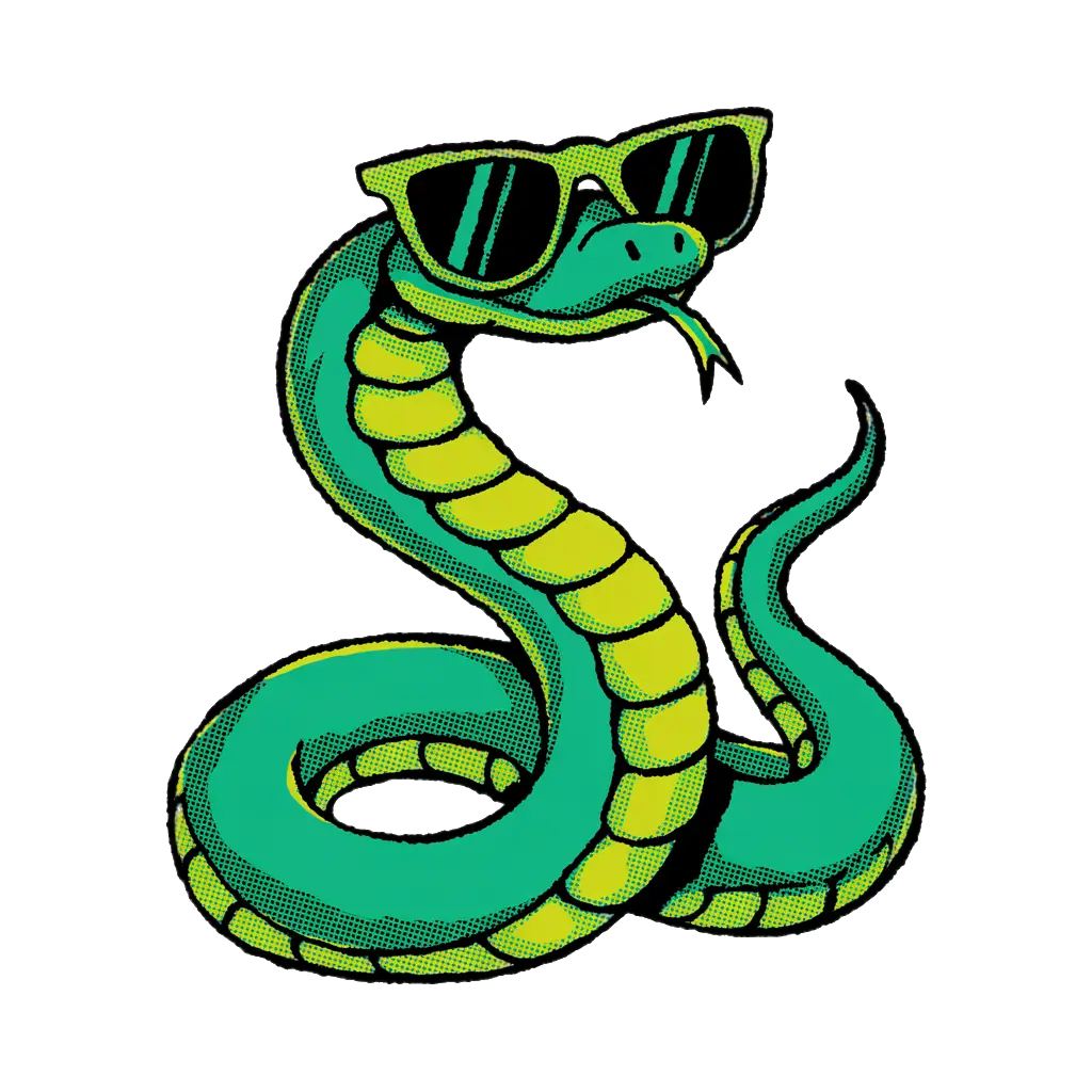 Halftone-print poster of a single sunglasses-wearing snake