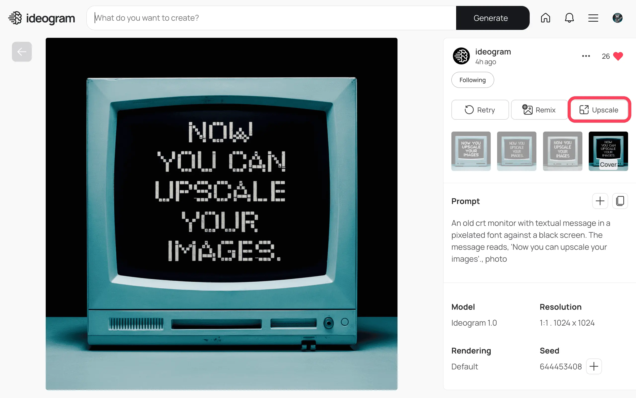 Step 1 of using Ideogram Upscale