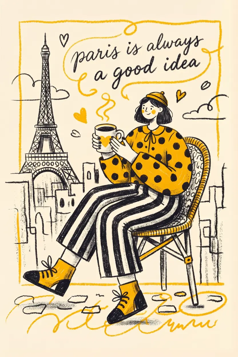 Polka dot fashion Paris bistro