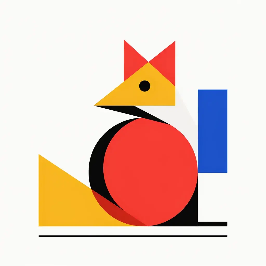 Fox portrait rendered in Bauhaus flat geometric modernist style