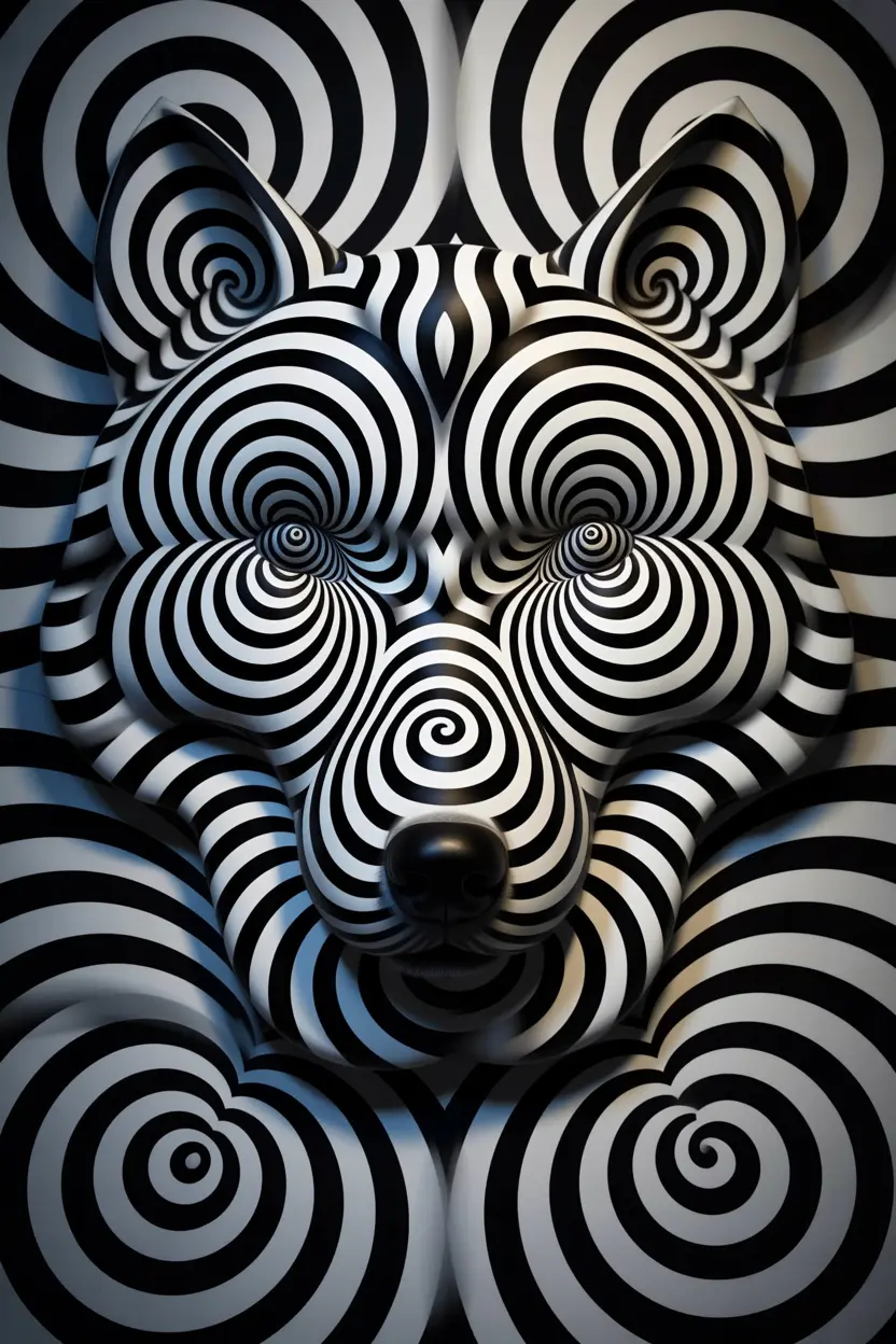 Swirling wolf made of concentric spirals