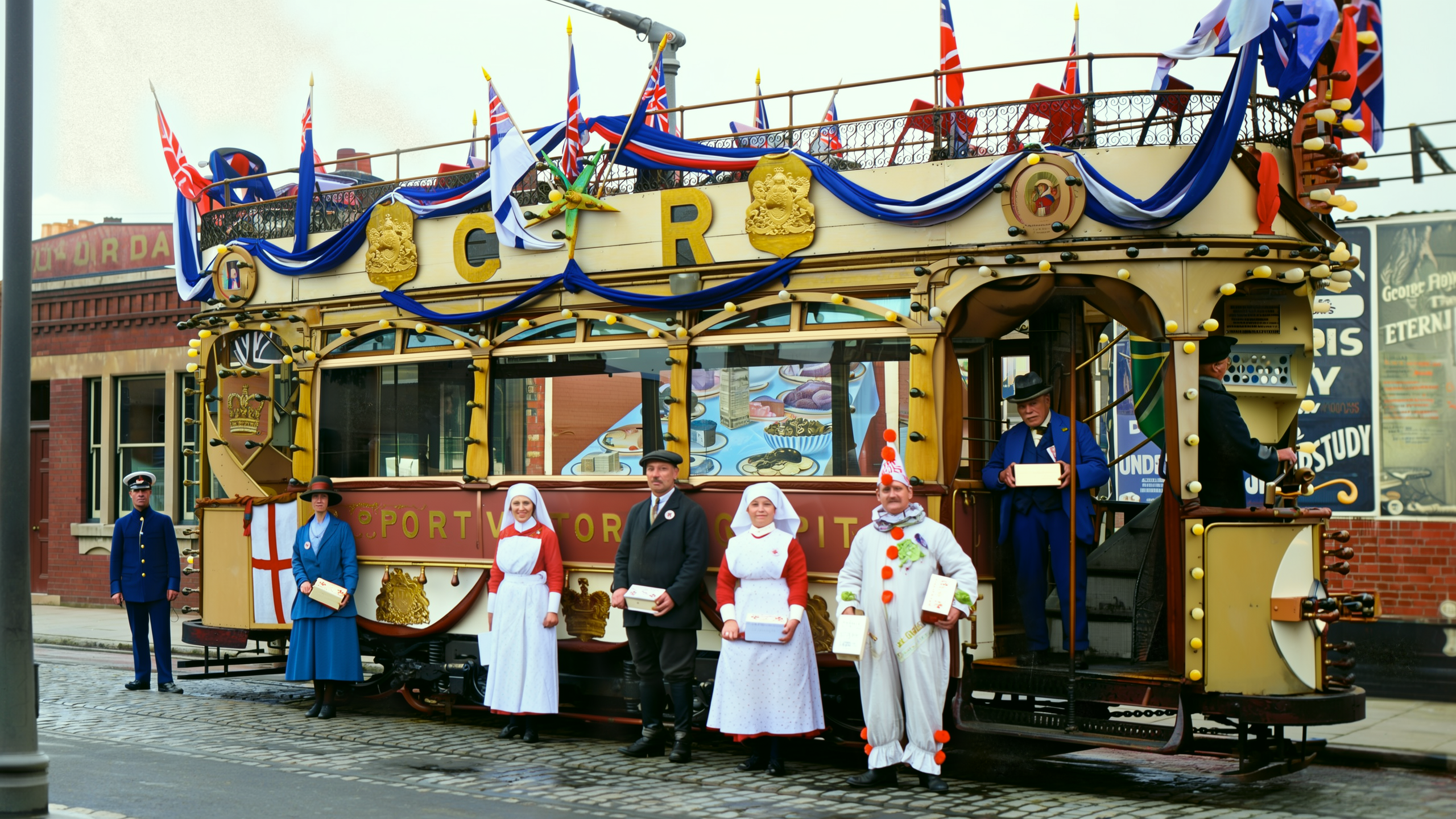 Decorated carnival tram to a town-festival image