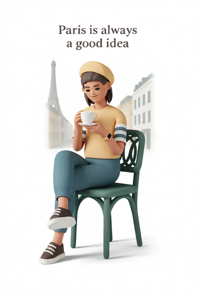 3D rendered Paris bistro scene