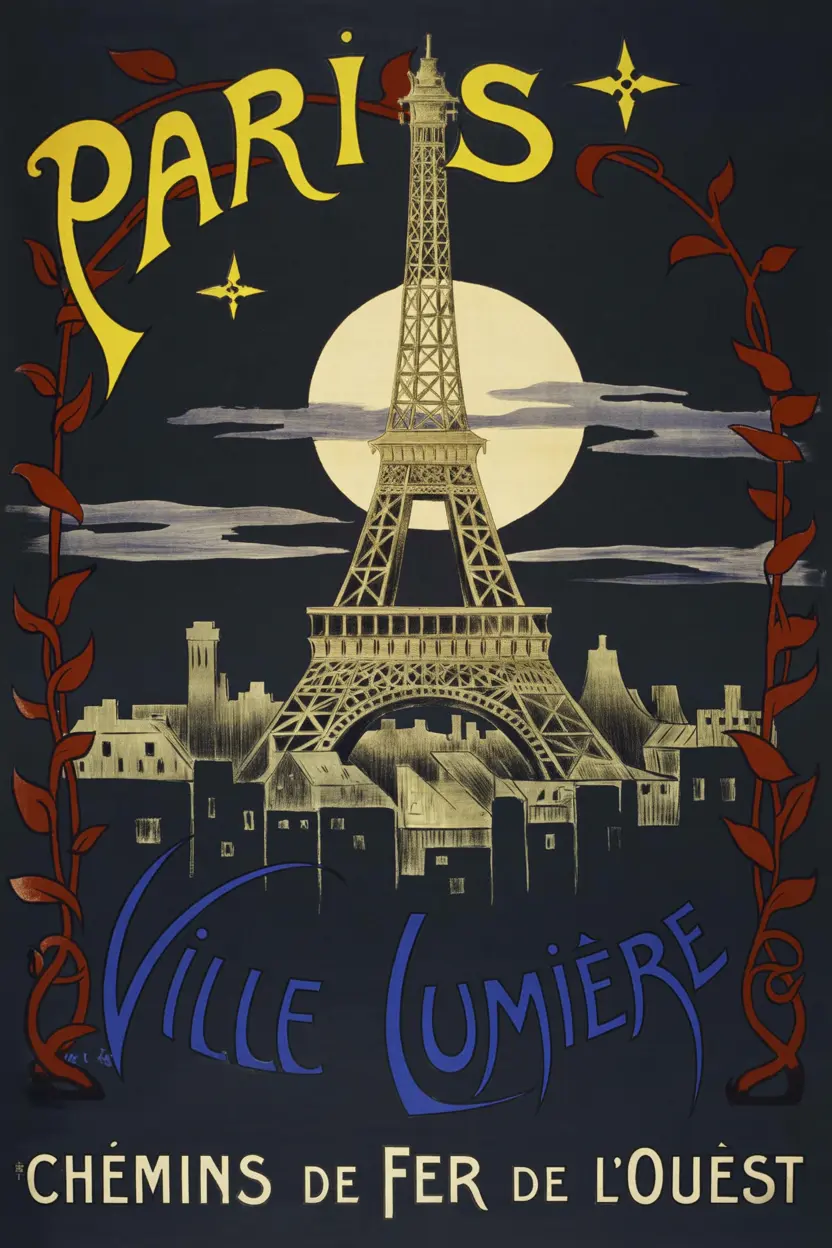 Paris Ville Lumière vintage travel poster