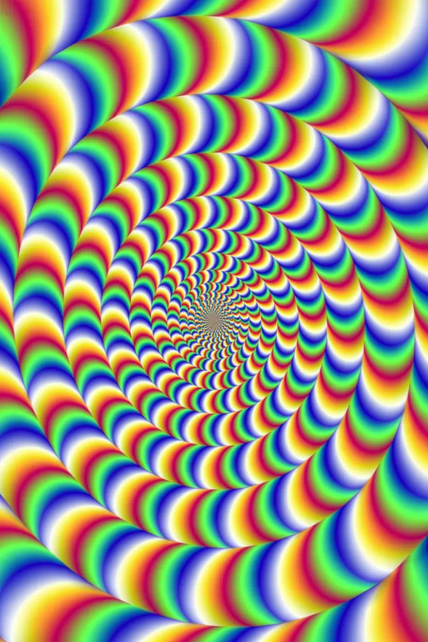 Spinning pinwheel illusion, rainbow colors