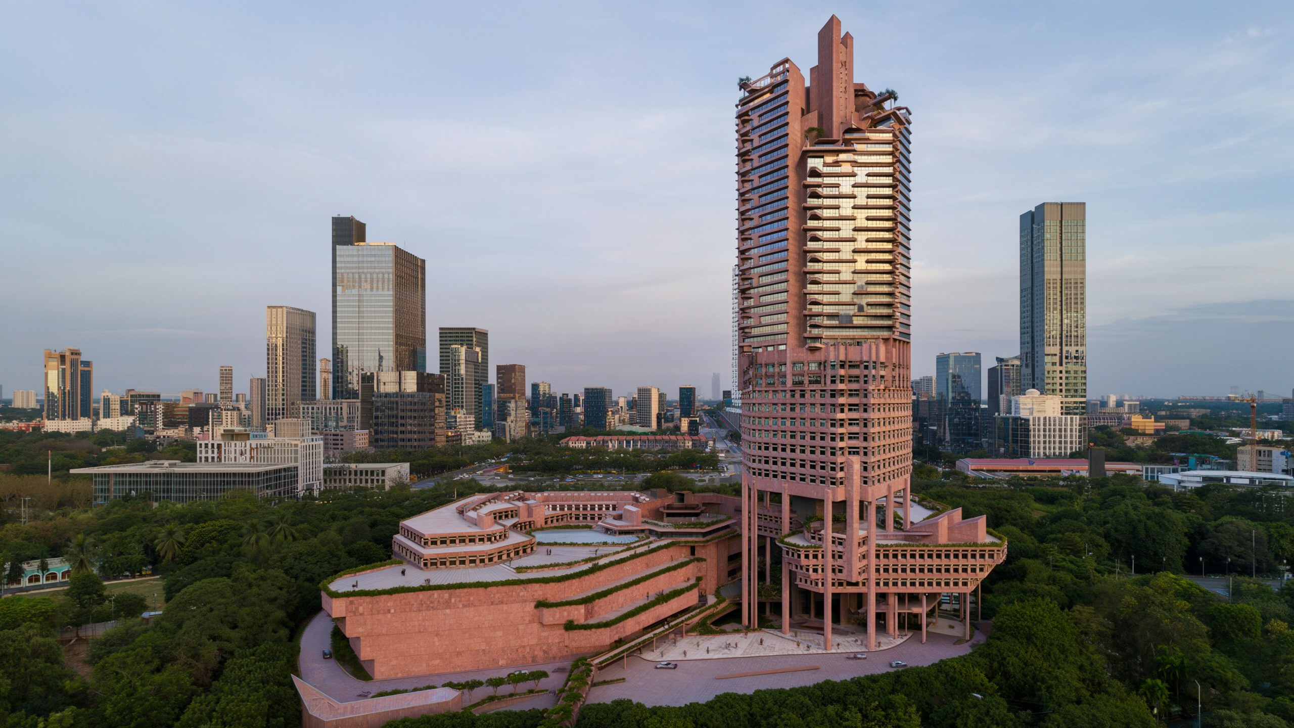 Skyscraper concept rendering to an architectural photograph