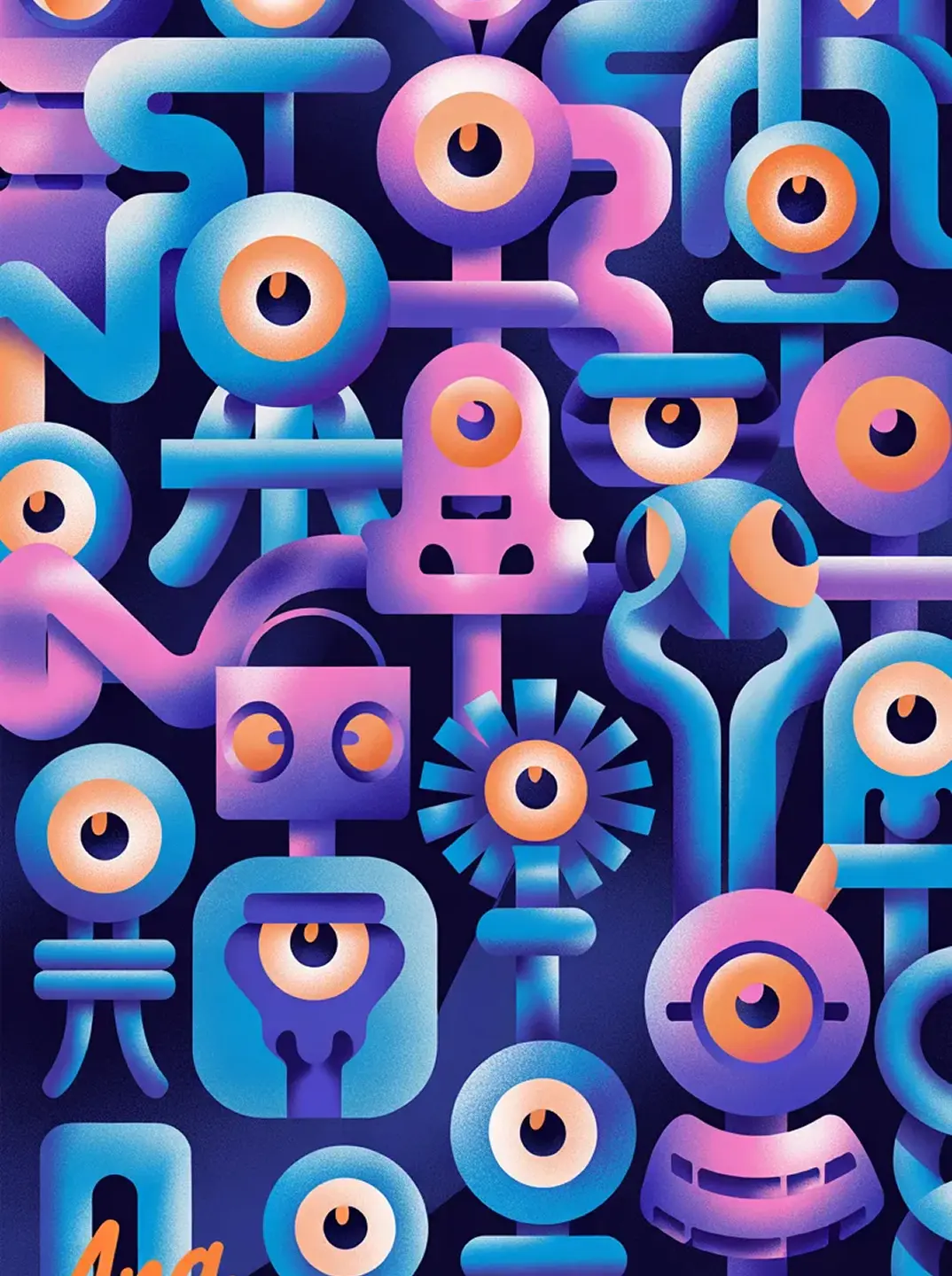 Blue symbol mural