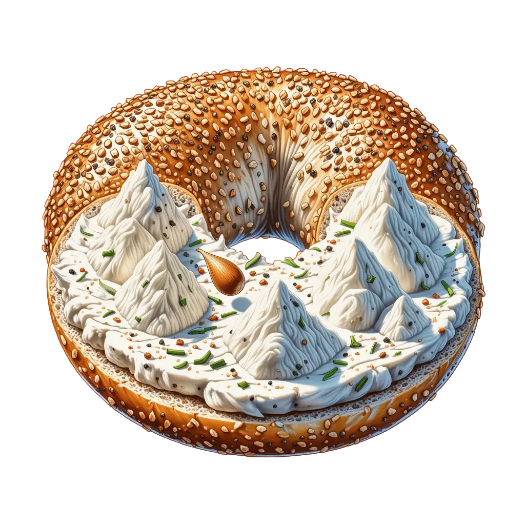 Hyper-realistic bagel split in half