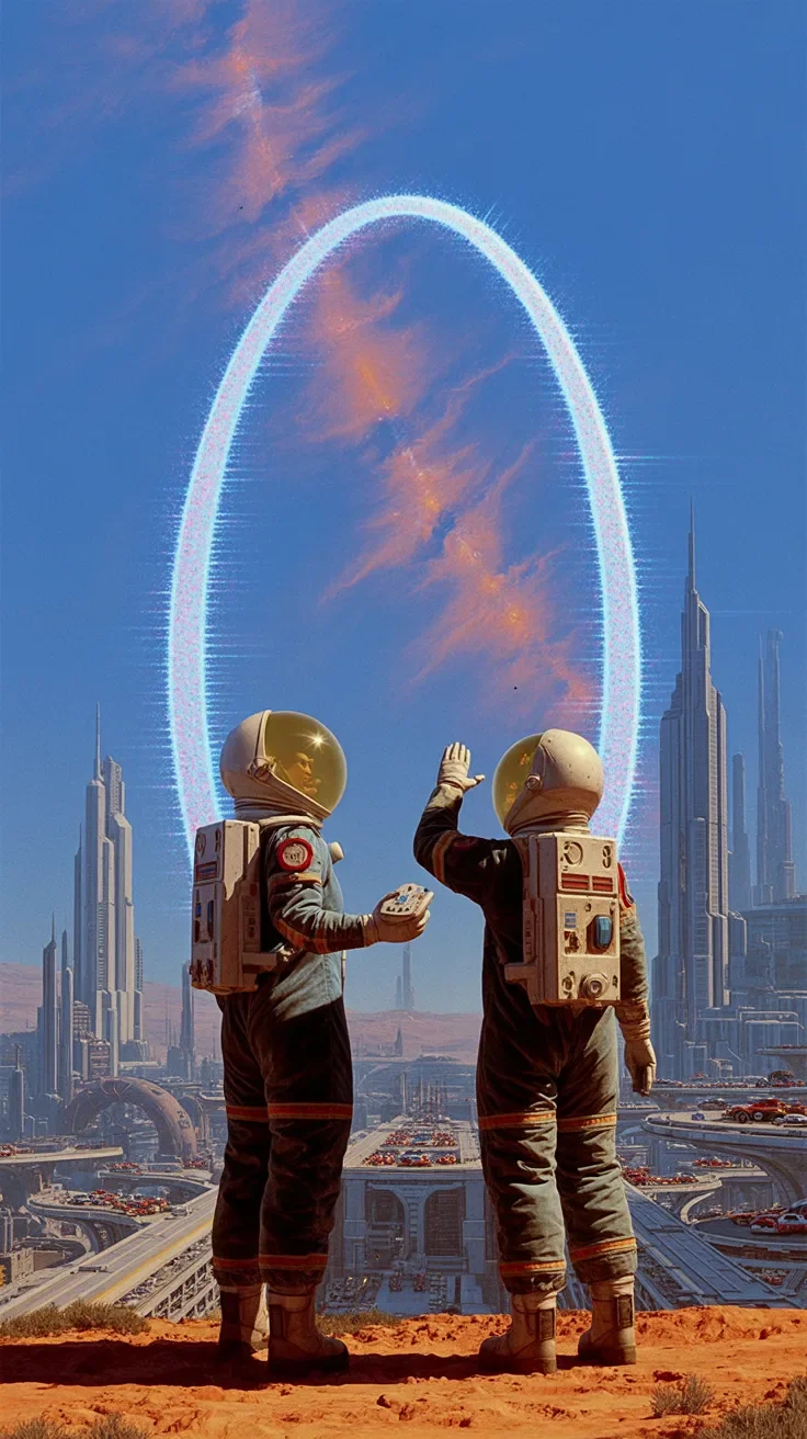 Sci-fi cityscape with a multiverse gate