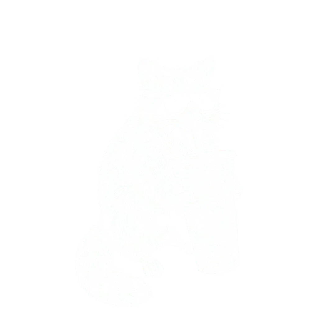 Raccoon sketch with sunglasses sipping bubble tea, background removed