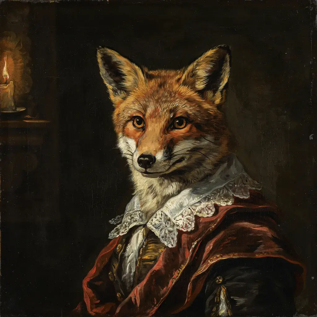 Fox portrait painted in Dutch Golden Age Rembrandt oil painting style
