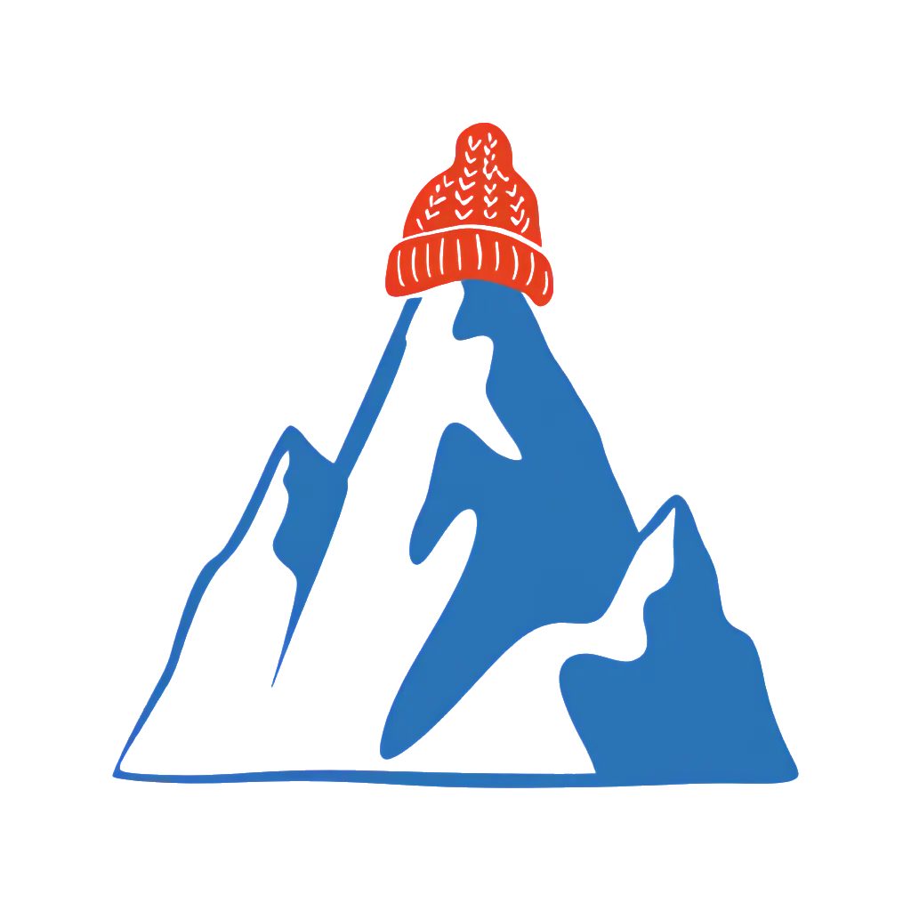 A mountain peak silhouette wearing a tiny knit hat