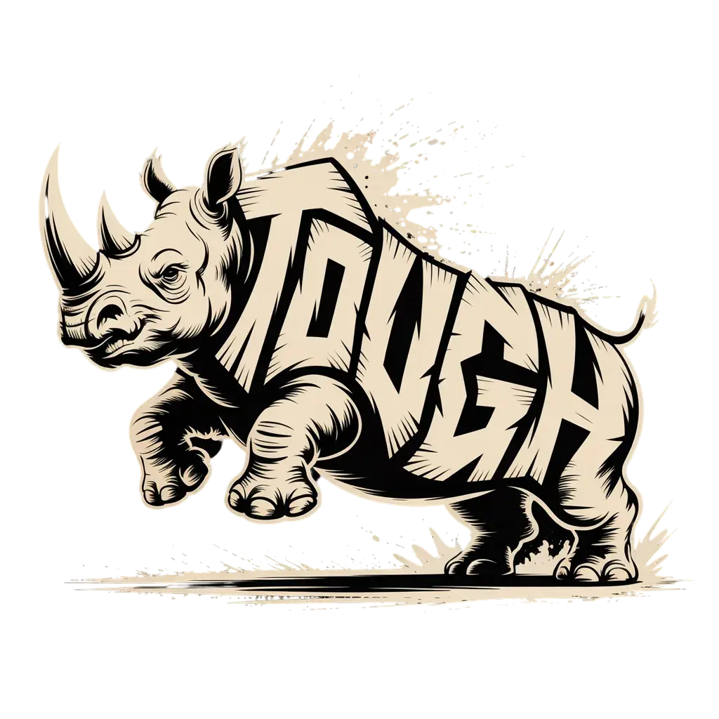 TOUGH rhino graphic, background removed by Photoroom