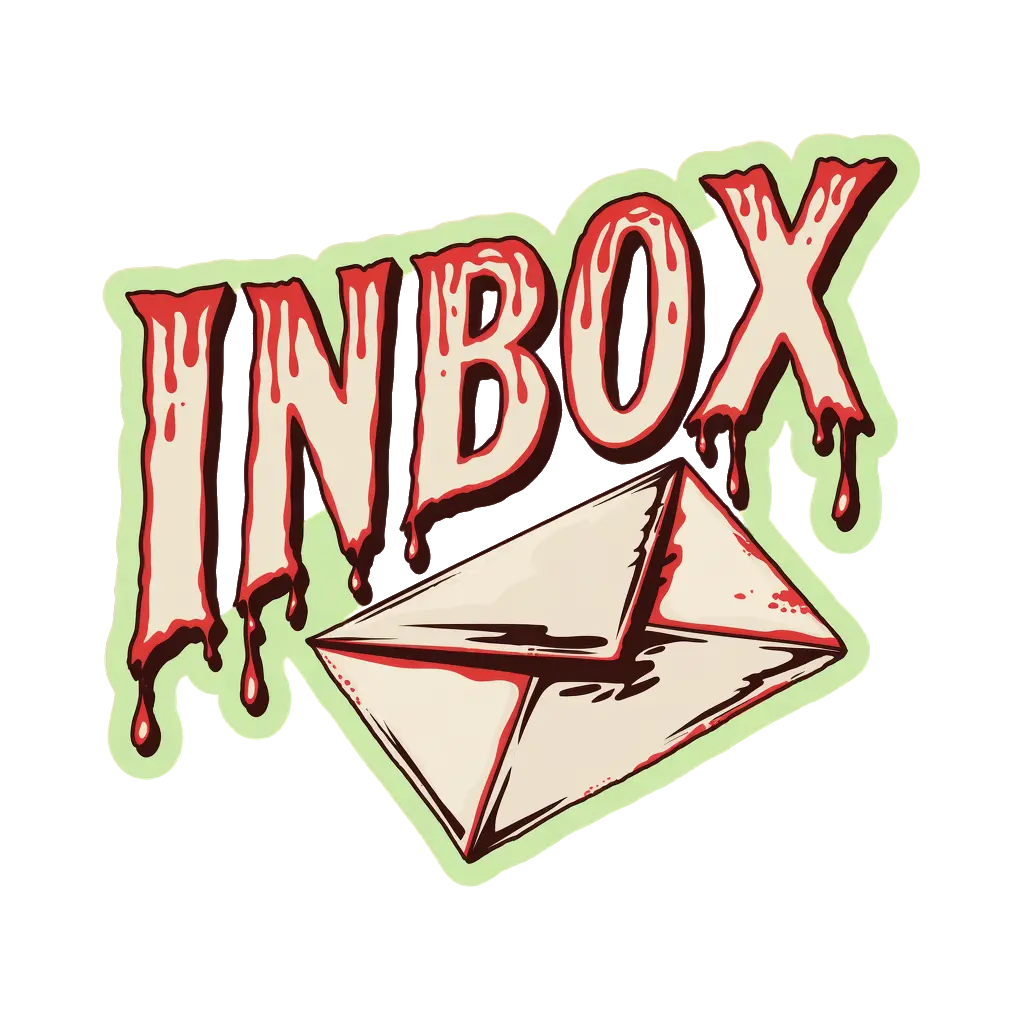 Vintage horror-paperback cover spelling 'INBOX' in dripping serif lettering