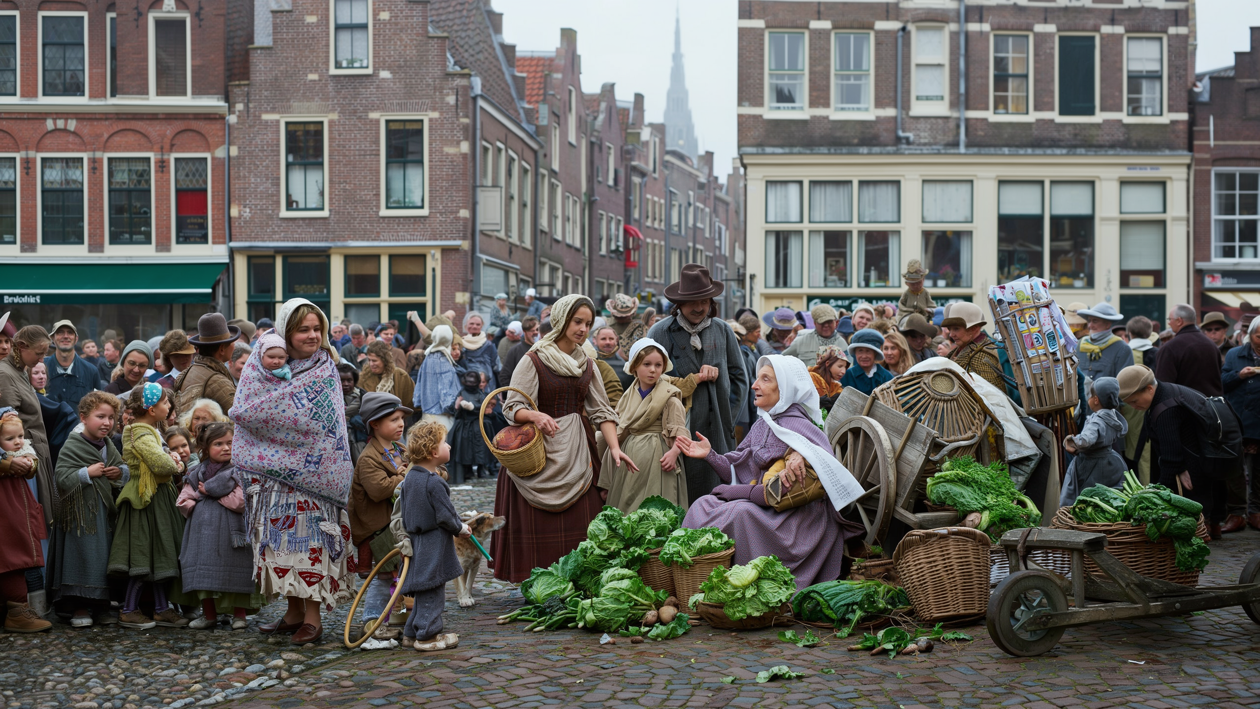 Market-square drawing to a street photograph