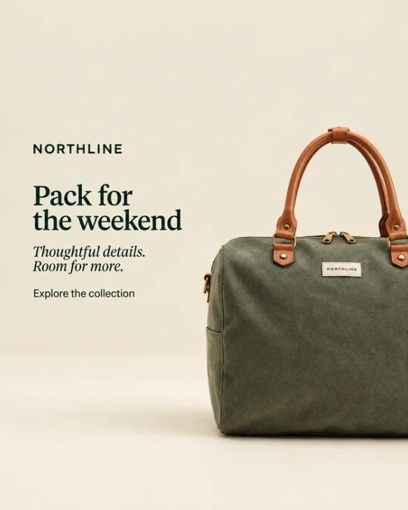 The portrait feed version of the ad, with the same wording on the left and the bag cropped at the right edge.