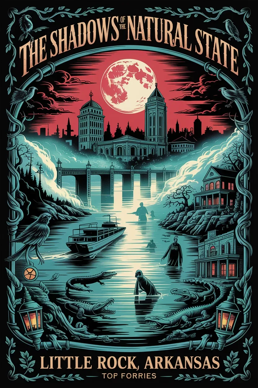 Haunted Little Rock vintage travel poster in black and white