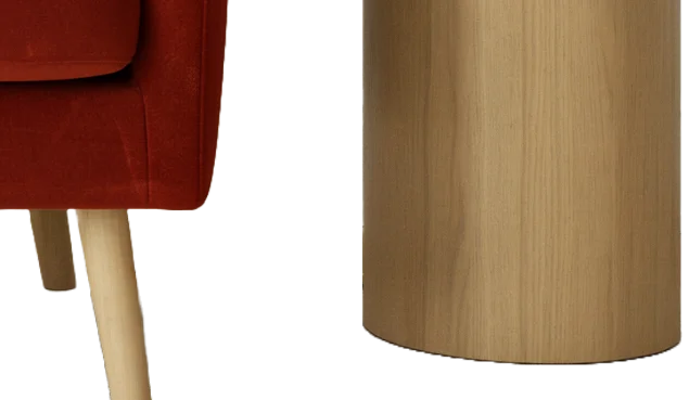 A close-up of Adobe Firefly's cutout with the chair leg and the side table, and no lamp cord or base.