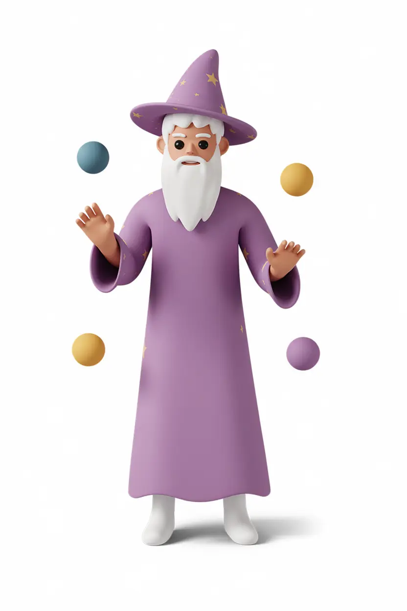 Wizard casting a spell with glowing orbs