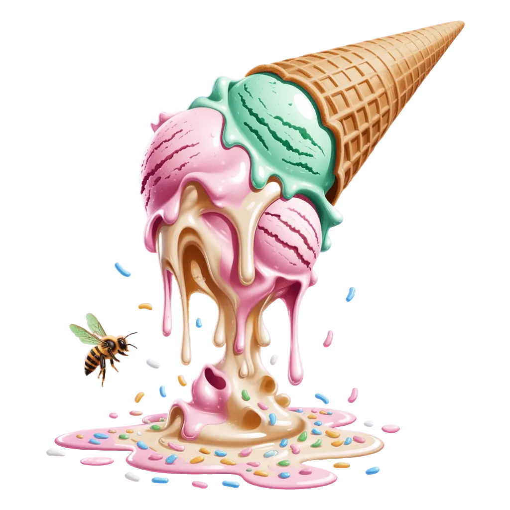 Melting ice cream cone with sprinkles